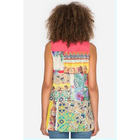 Johnny Was Patchwork Patterned Tank Top Size S Scarf Silk Linen Boho - Picture 2 of 8